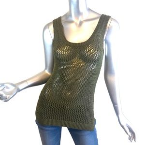 BANANA REPUBLIC XS Crochet Knit Olive Green Sleeveless Tank Top Tunic Semi Sheer